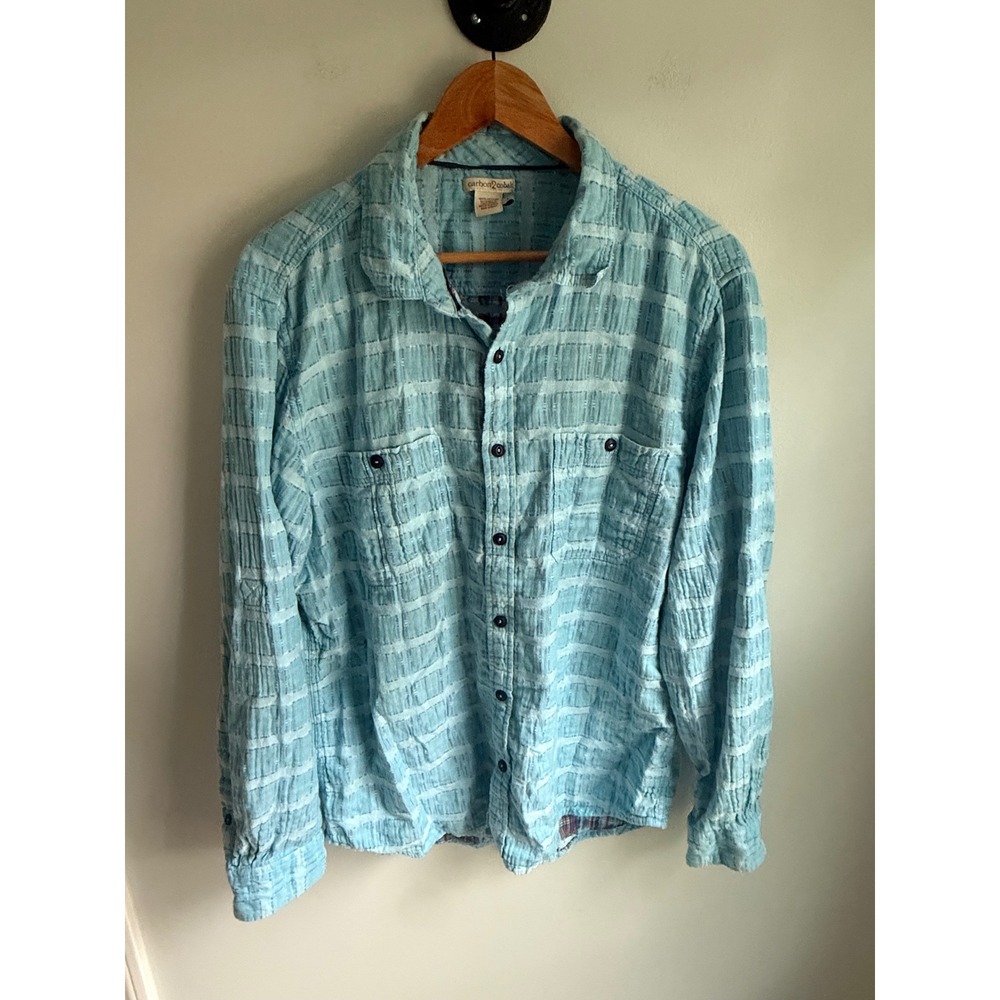 Carbon 2 Cobalt Mens Large Blue Textured Dobby Stripe Cotton Button Down Shirt
